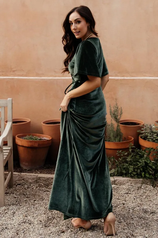 Women Meghan Velvet Wrap Maxi Dress Deep Green Baltic Born Bump Friendly