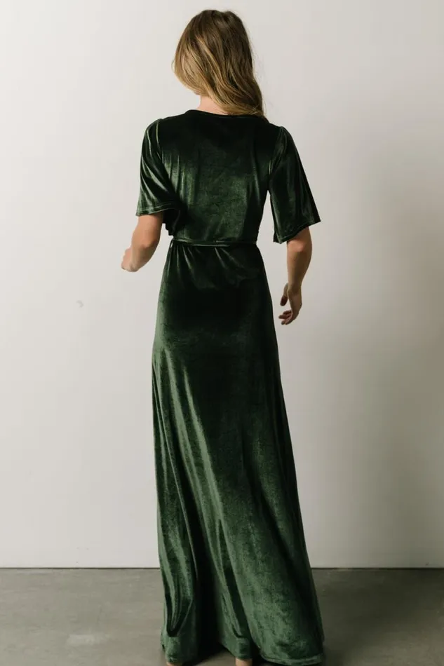 Women Meghan Velvet Wrap Maxi Dress Deep Green Baltic Born Bump Friendly
