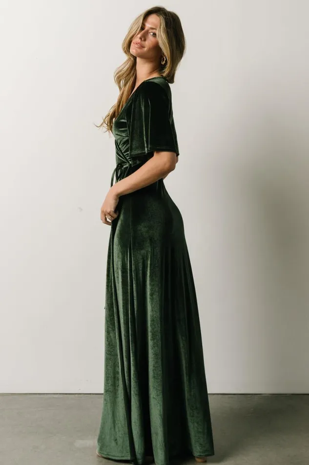 Women Meghan Velvet Wrap Maxi Dress Deep Green Baltic Born Bump Friendly