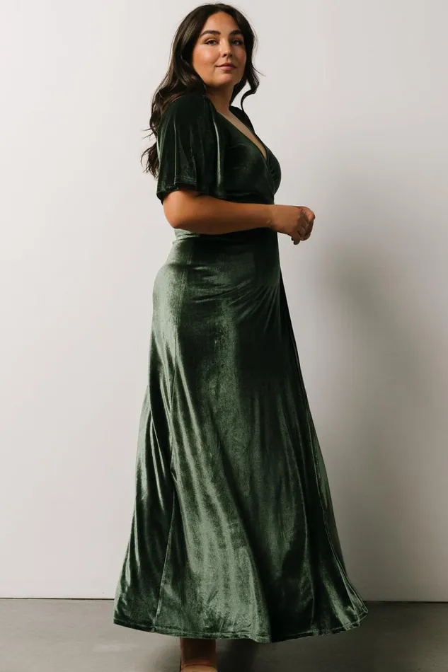 Women Meghan Velvet Wrap Maxi Dress Deep Green Baltic Born Bump Friendly