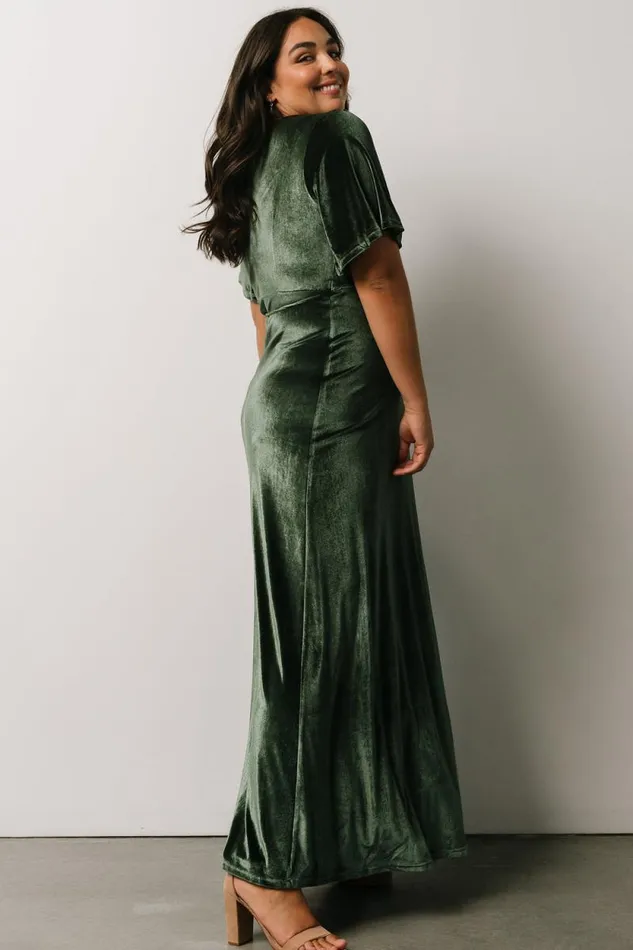 Women Meghan Velvet Wrap Maxi Dress Deep Green Baltic Born Bump Friendly
