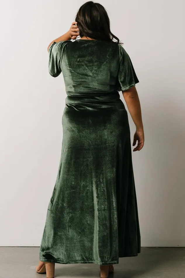 Women Meghan Velvet Wrap Maxi Dress Deep Green Baltic Born Bump Friendly