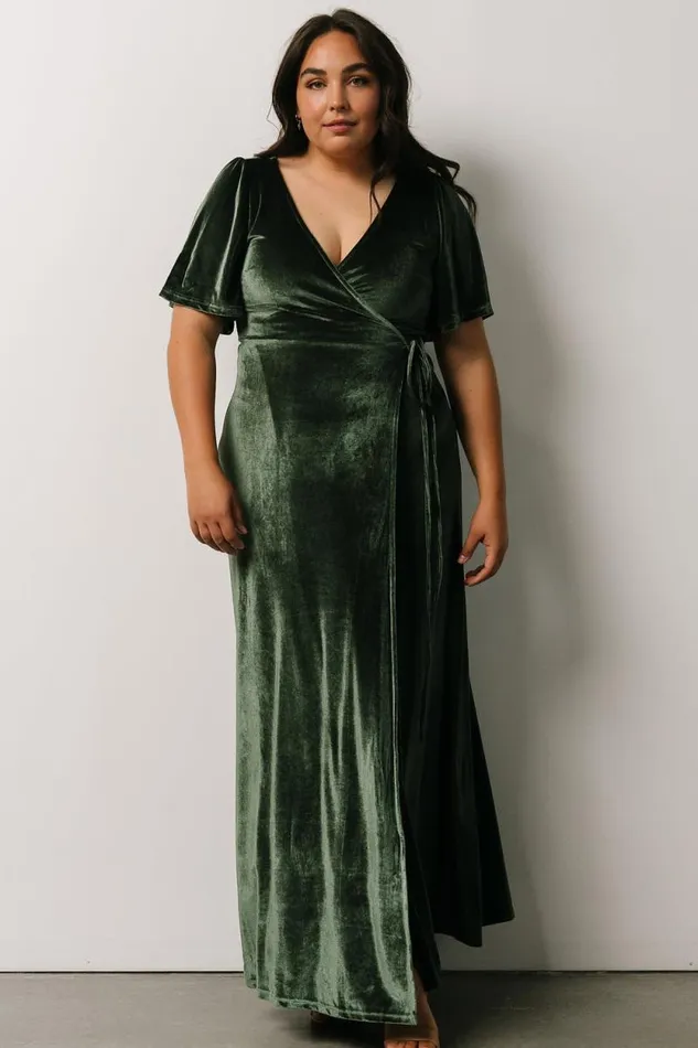 Women Meghan Velvet Wrap Maxi Dress Deep Green Baltic Born Bump Friendly