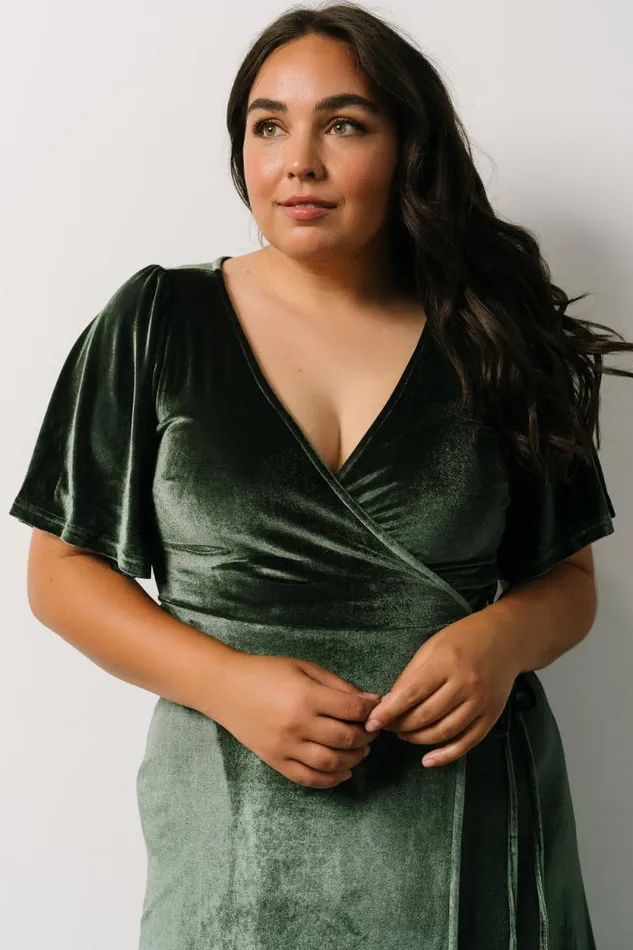 Women Meghan Velvet Wrap Maxi Dress Deep Green Baltic Born Bump Friendly