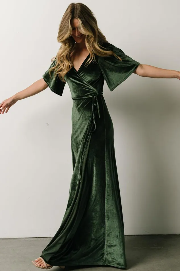 Women Meghan Velvet Wrap Maxi Dress Deep Green Baltic Born Bump Friendly