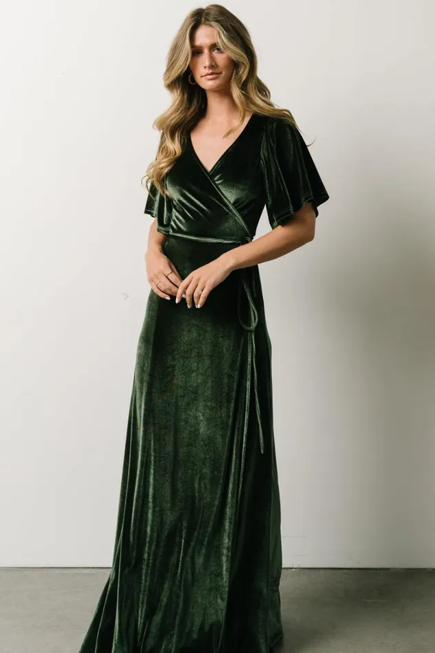 Women Meghan Velvet Wrap Maxi Dress Deep Green Baltic Born Bump Friendly