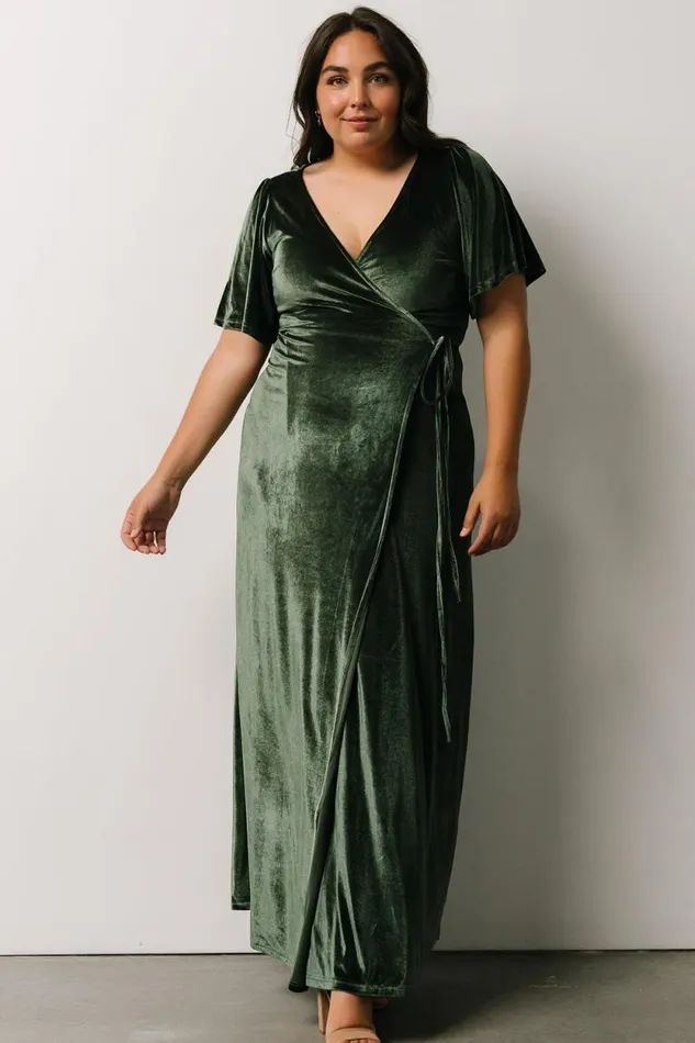Women Meghan Velvet Wrap Maxi Dress Deep Green Baltic Born Bump Friendly