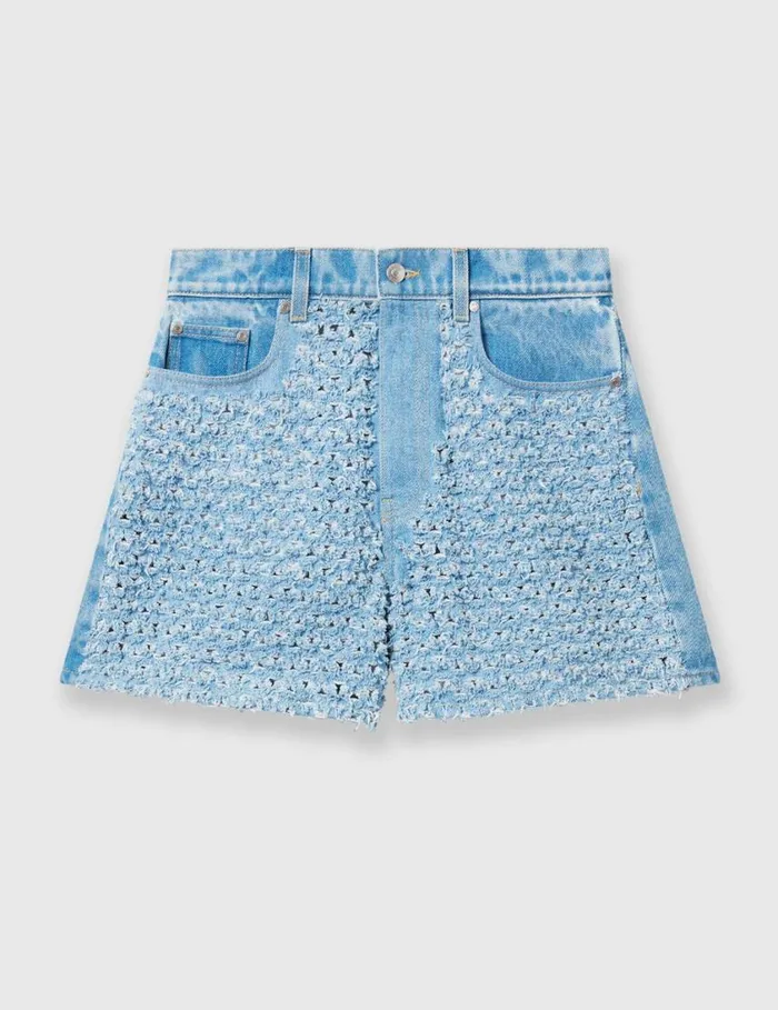 Women Midrise Denim Boucl Shorts Light Blue Stella McCartney Pants And Shorts