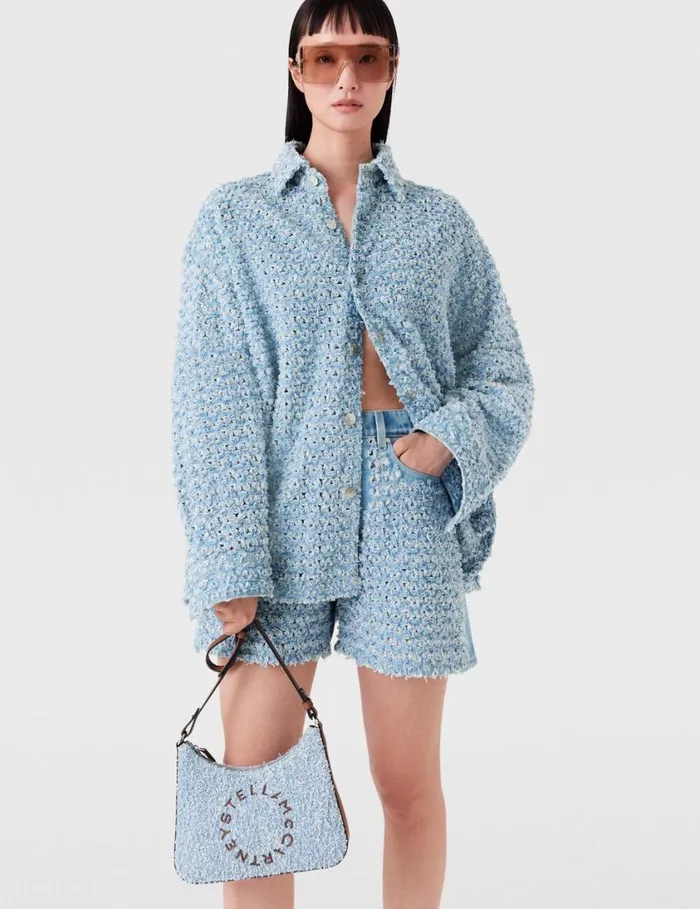 Women Midrise Denim Boucl Shorts Light Blue Stella McCartney Pants And Shorts