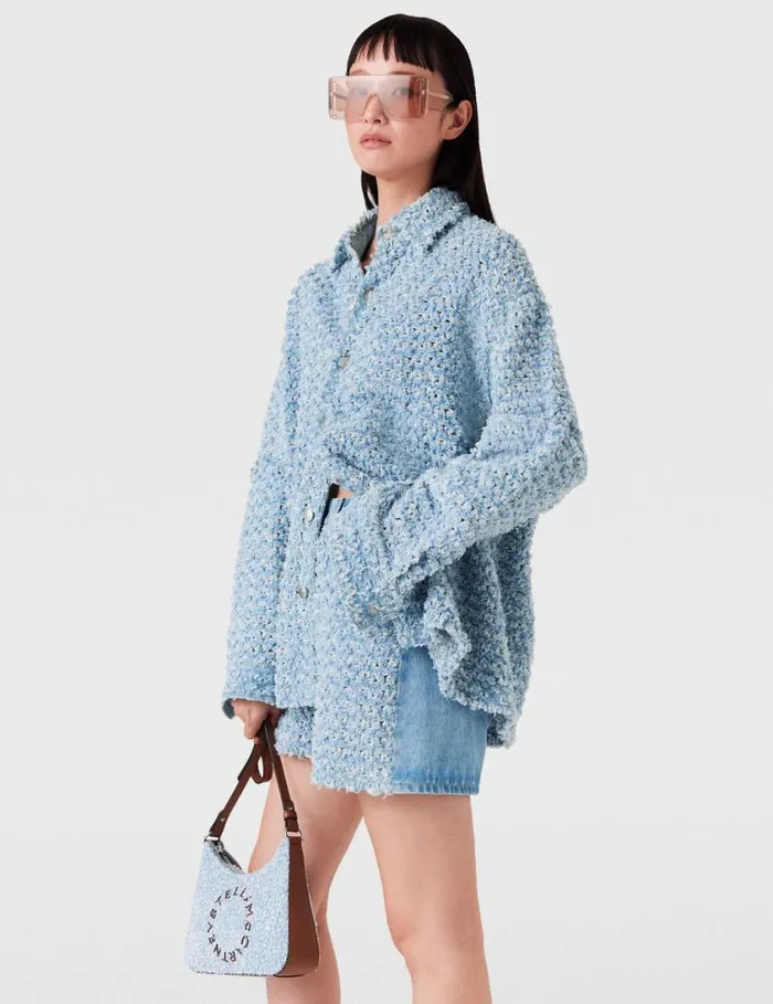 Women Midrise Denim Boucl Shorts Light Blue Stella McCartney Pants And Shorts