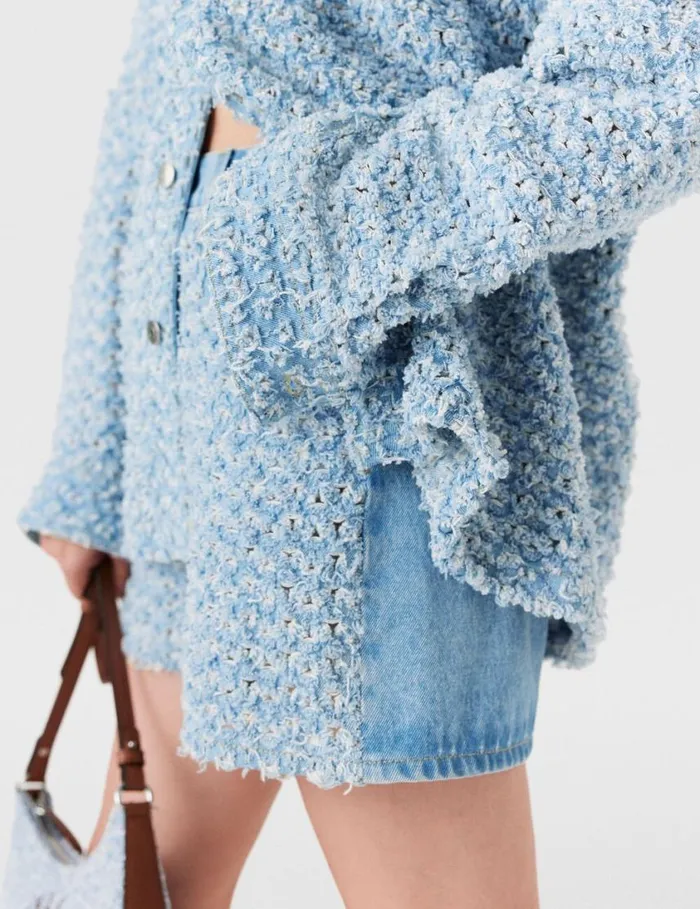 Women Midrise Denim Boucl Shorts Light Blue Stella McCartney Pants And Shorts
