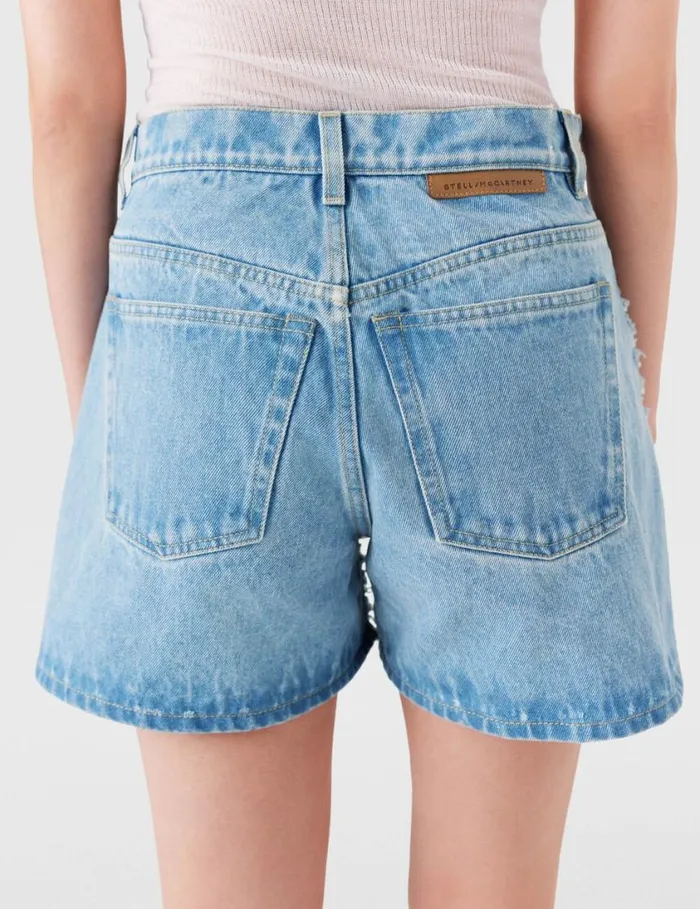 Women Midrise Denim Boucl Shorts Light Blue Stella McCartney Pants And Shorts