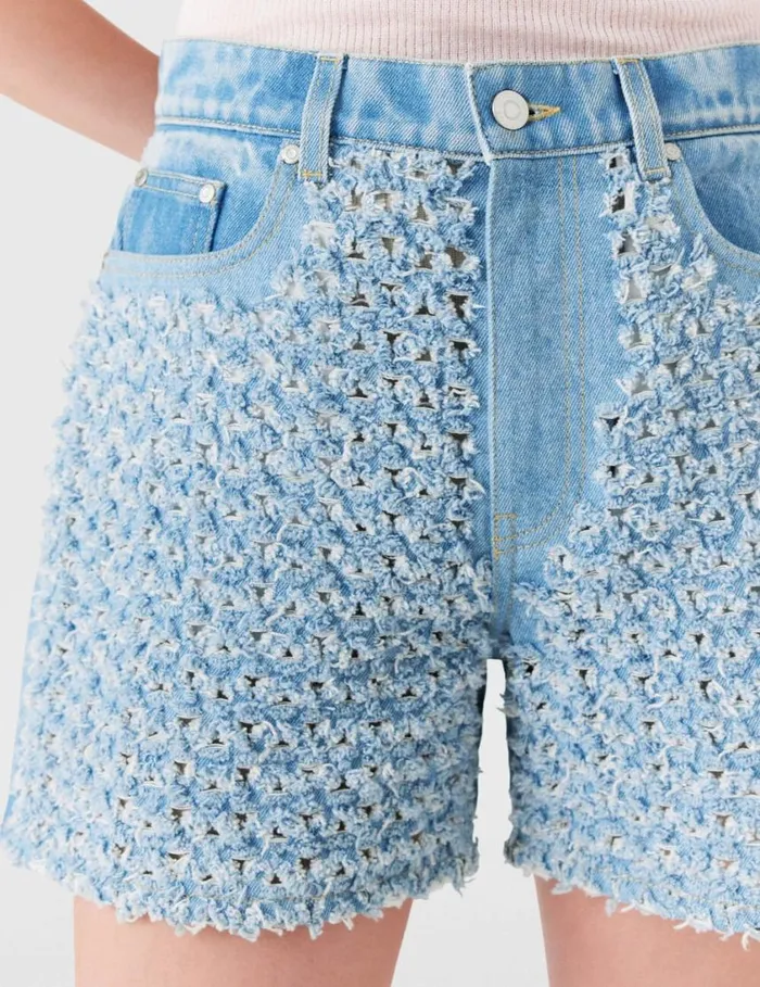 Women Midrise Denim Boucl Shorts Light Blue Stella McCartney Pants And Shorts