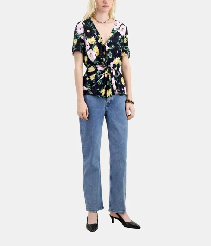 Women Multicolor Floral Print Long Sleeve Top With Draping THE KOOPLES Blouses and Shirts