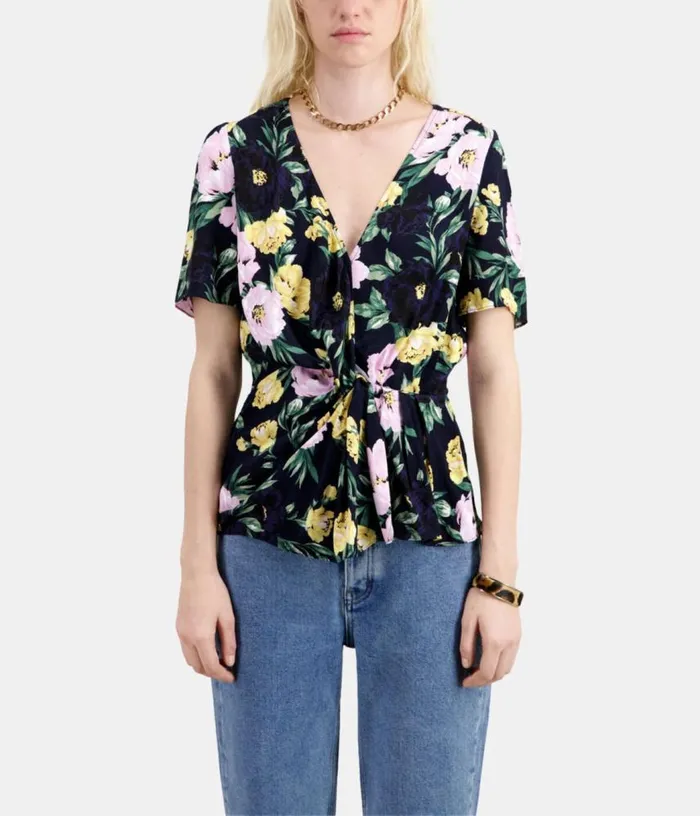 Women Multicolor Floral Print Long Sleeve Top With Draping THE KOOPLES Blouses and Shirts