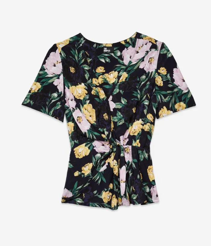 Women Multicolor Floral Print Long Sleeve Top With Draping THE KOOPLES Blouses and Shirts