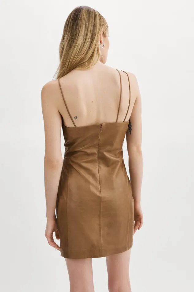 Women Nadia Leather Mini Dress Sesame LAMARQUE Dresses