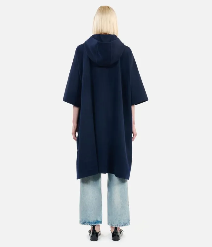 Women Navy Blue Long Hooded Woolblend Cape THE KOOPLES Coats and Jackets