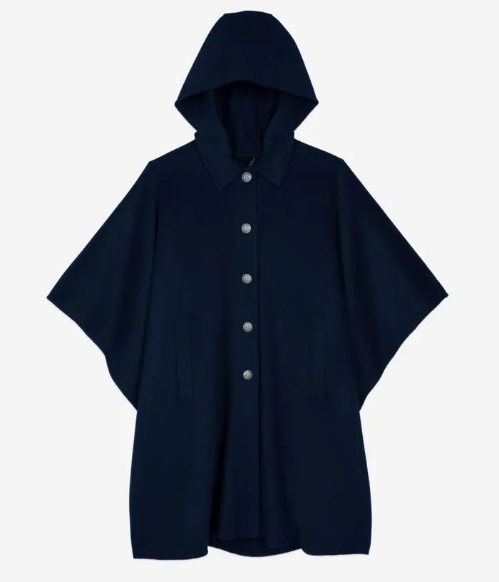 Women Navy Blue Long Hooded Woolblend Cape THE KOOPLES Coats and Jackets