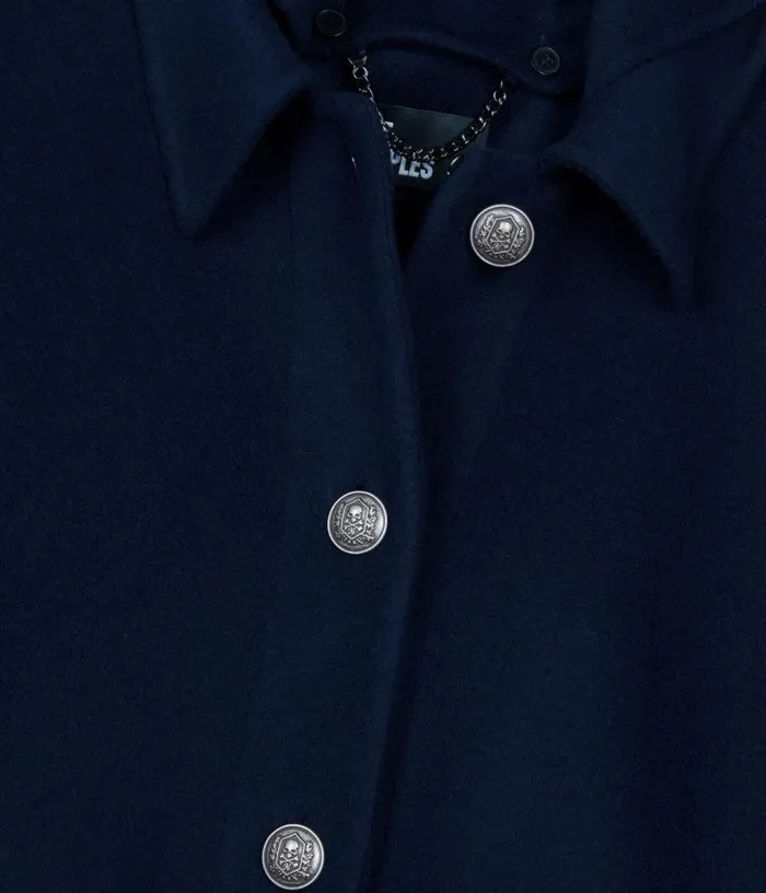 Women Navy Blue Long Hooded Woolblend Cape THE KOOPLES Coats and Jackets