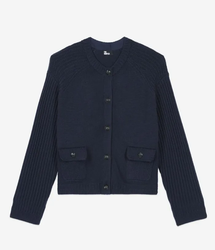 Women Navy Blue Wool Cardigan THE KOOPLES Sweaters
