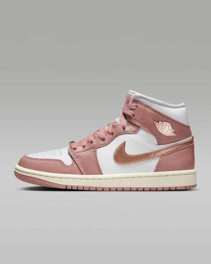 Women Nike All Shoes Air Jordan 1 Mid SE Red Stardustwhitesailmetallic Copper