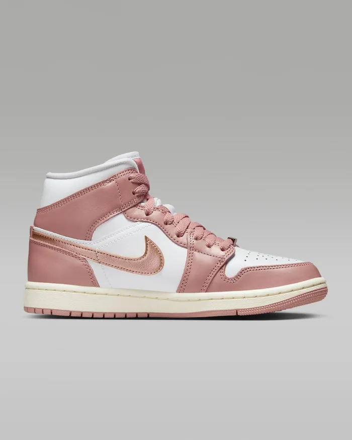 Women Nike All Shoes Air Jordan 1 Mid SE Red Stardustwhitesailmetallic Copper