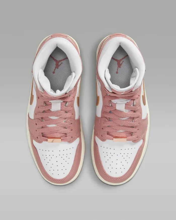 Women Nike All Shoes Air Jordan 1 Mid SE Red Stardustwhitesailmetallic Copper