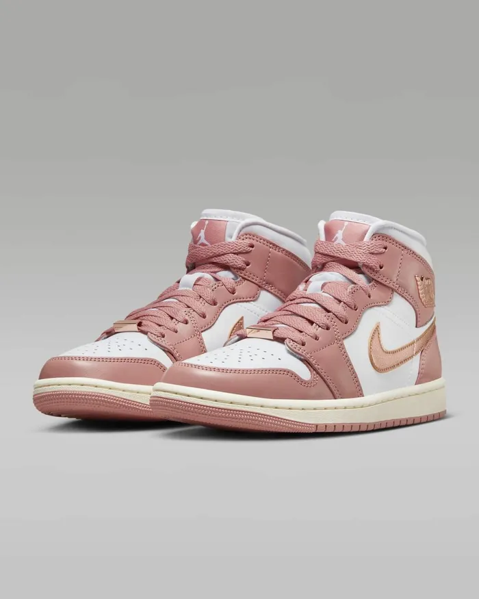 Women Nike All Shoes Air Jordan 1 Mid SE Red Stardustwhitesailmetallic Copper