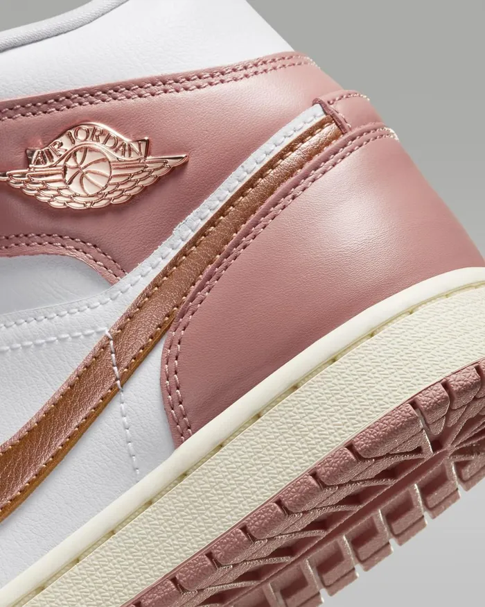 Women Nike All Shoes Air Jordan 1 Mid SE Red Stardustwhitesailmetallic Copper