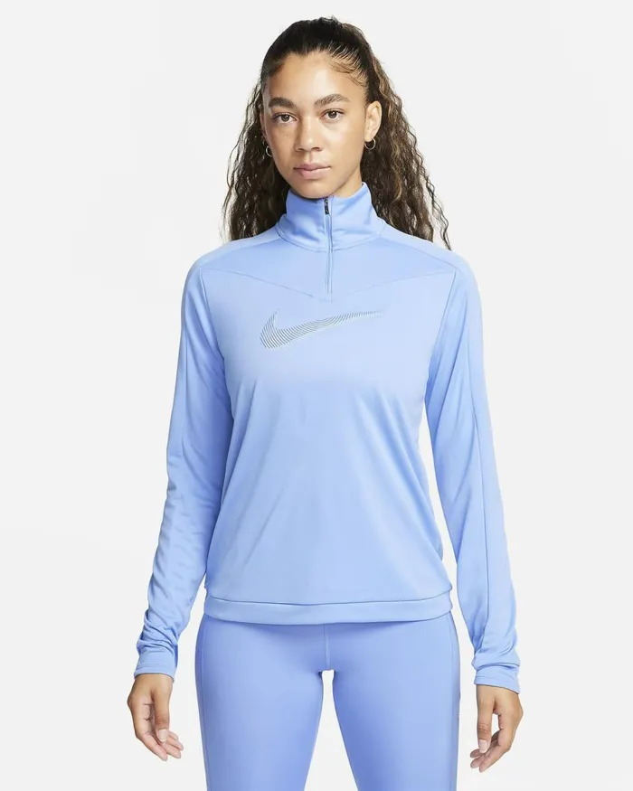 Women Nike Tops And TShirts DriFIT Swoosh Polardiffused Blue