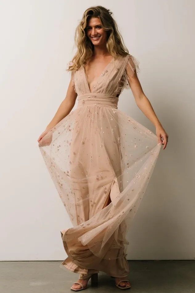 Women Nova Shimmer Maxi Dress Natural Blush Baltic Born Tulle Styles Women Nova Shimmer Maxi Dress Natural Blush Baltic Born Tulle Styles