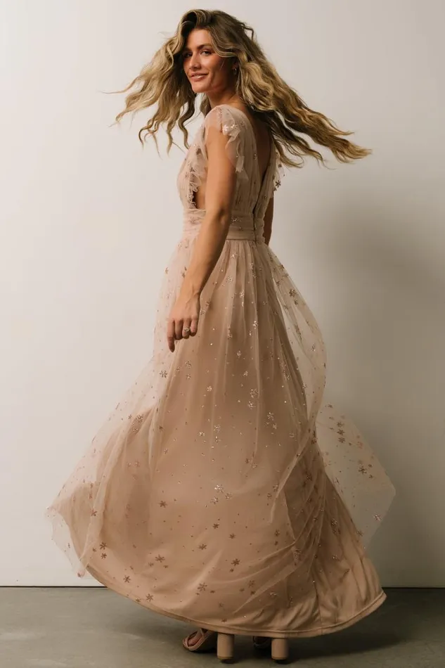 Women Nova Shimmer Maxi Dress Natural Blush Baltic Born Tulle Styles Women Nova Shimmer Maxi Dress Natural Blush Baltic Born Tulle Styles