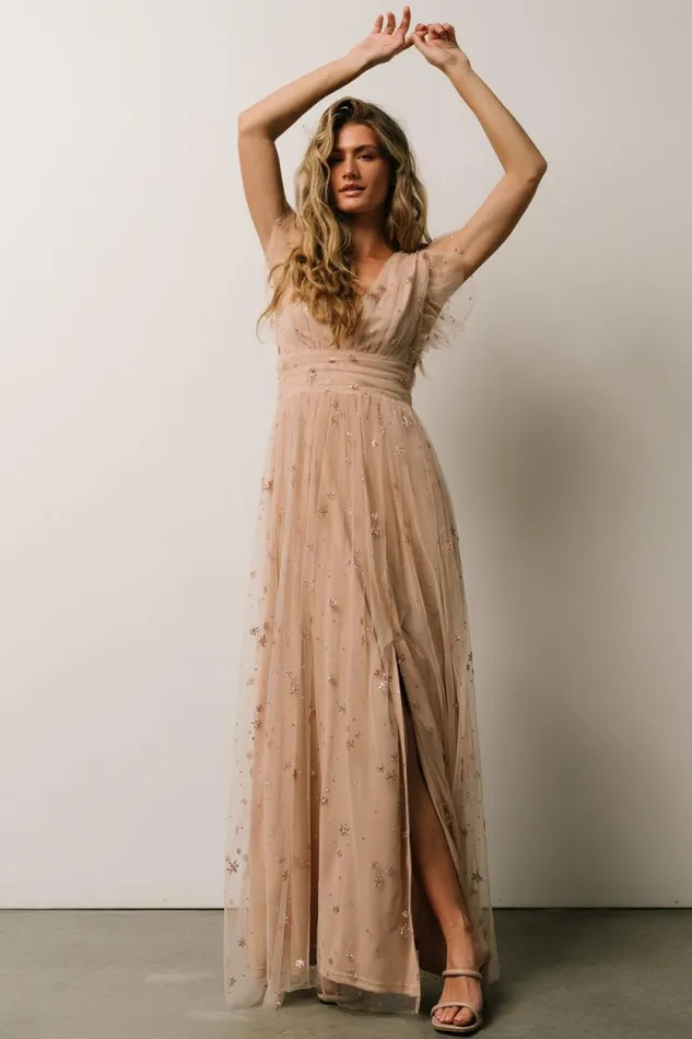 Women Nova Shimmer Maxi Dress Natural Blush Baltic Born Tulle Styles Women Nova Shimmer Maxi Dress Natural Blush Baltic Born Tulle Styles