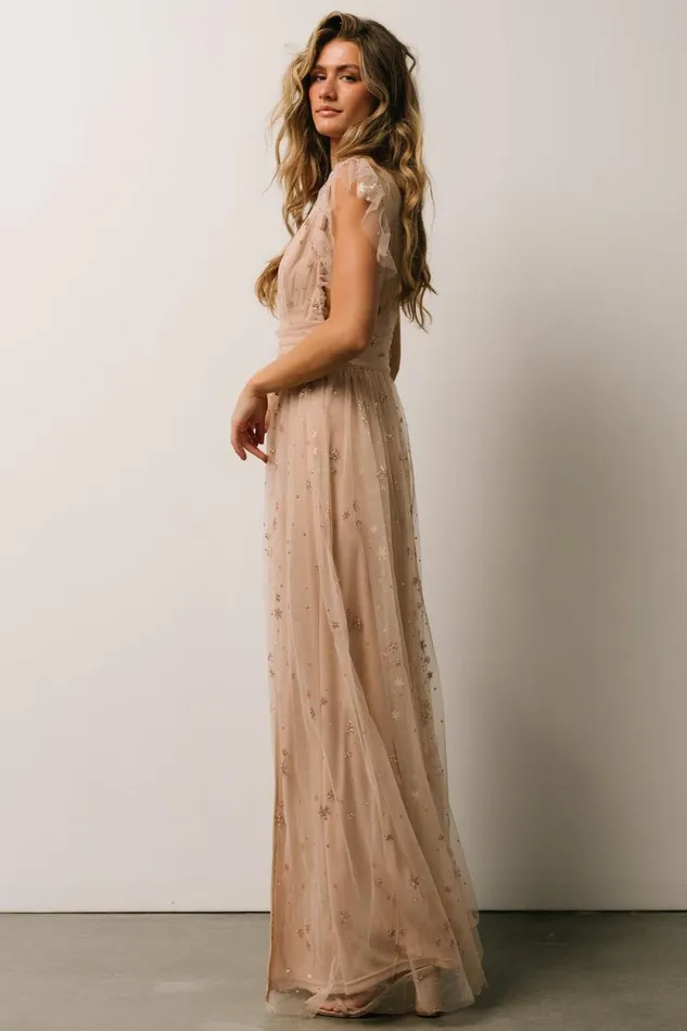 Women Nova Shimmer Maxi Dress Natural Blush Baltic Born Tulle Styles Women Nova Shimmer Maxi Dress Natural Blush Baltic Born Tulle Styles