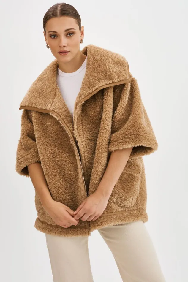Women OHANNA Sherpa Coat Caramel LAMARQUE Sherpa