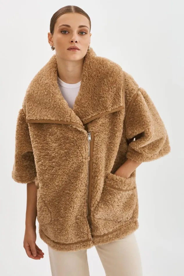 Women OHANNA Sherpa Coat Caramel LAMARQUE Sherpa