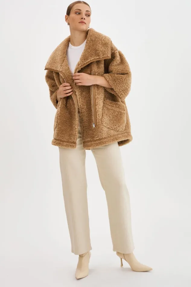 Women OHANNA Sherpa Coat Caramel LAMARQUE Sherpa