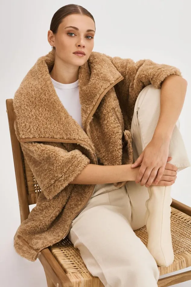 Women OHANNA Sherpa Coat Caramel LAMARQUE Sherpa