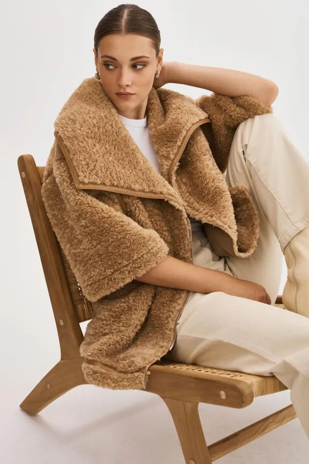 Women OHANNA Sherpa Coat Caramel LAMARQUE Sherpa