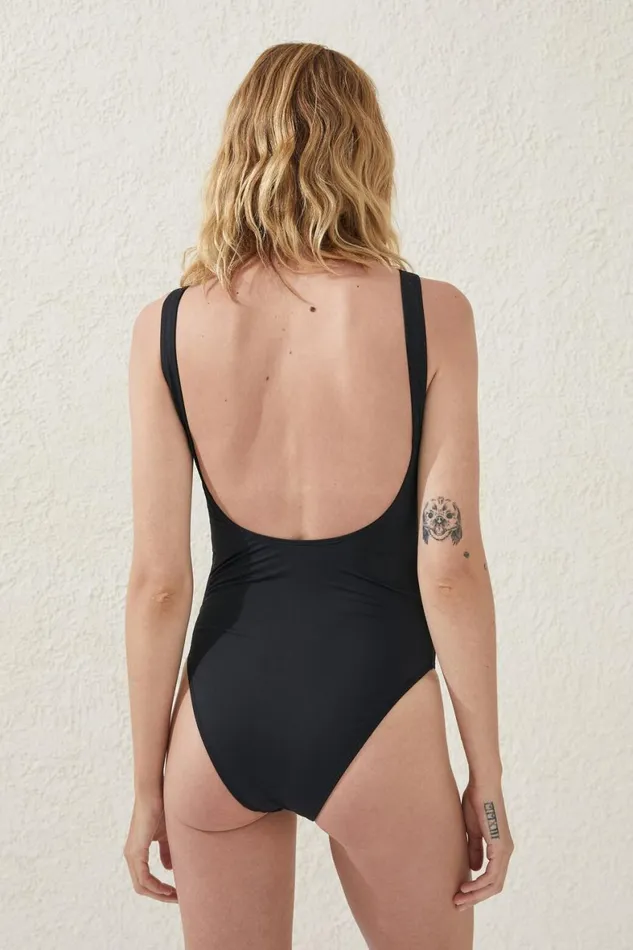 Women One Piece Swimsuits Cotton On Scoop Back One Piece Cheeky Black