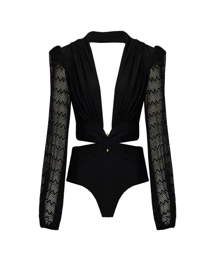 Women One Pieces PatBO PLUNGE NETTED SLEEVE SWIMSUIT EXCLUSIVE Black Women One Pieces PatBO PLUNGE NETTED SLEEVE SWIMSUIT EXCLUSIVE Black
