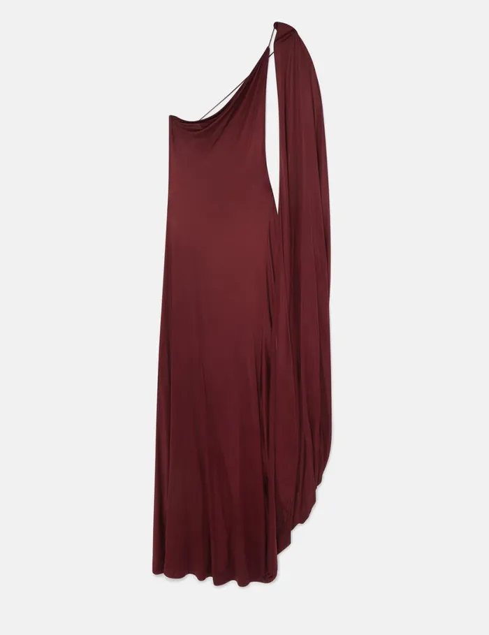 Women OneShoulder Cape Gown Dark Cherry Stella McCartney Dresses