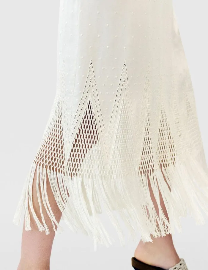 Women OpenKnit Fringe Midi Dress Cream Stella McCartney Dresses Women OpenKnit Fringe Midi Dress Cream Stella McCartney Dresses