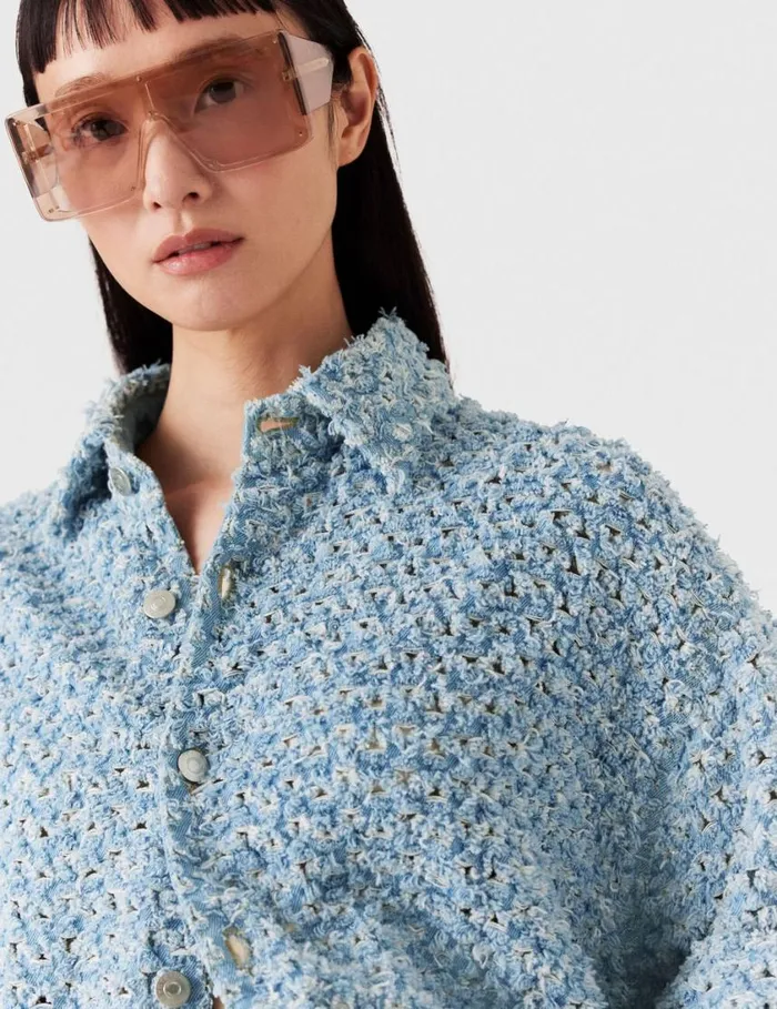 Women Oversized Denim Boucl Shirt Light Blue Stella McCartney Shirts And Tops Women Oversized Denim Boucl Shirt Light Blue Stella McCartney Shirts And Tops