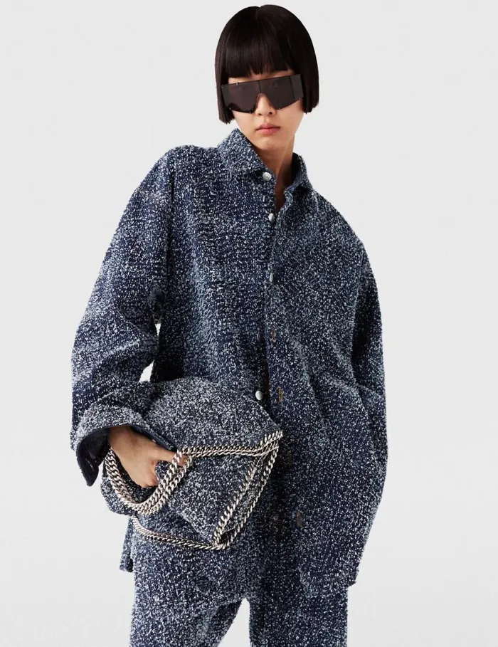 Women Oversized Denim Boucl Shirt Speckled Blue Stella McCartney Shirts And Tops