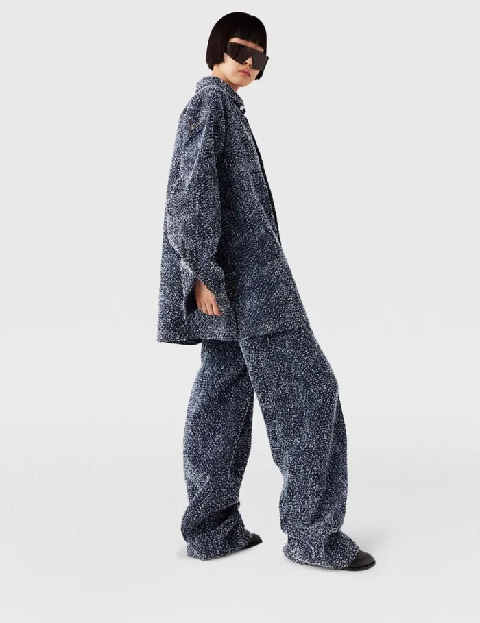 Women Oversized Denim Boucl Shirt Speckled Blue Stella McCartney Shirts And Tops