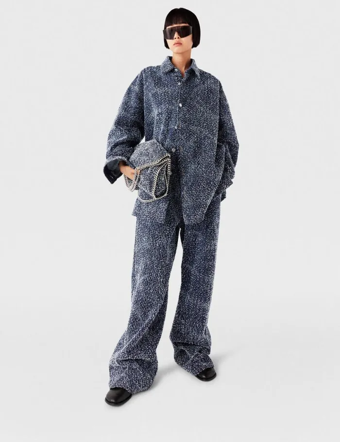 Women Oversized Denim Boucl Shirt Speckled Blue Stella McCartney Shirts And Tops