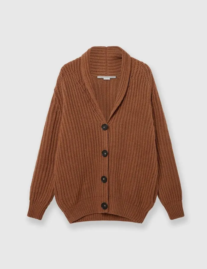 Women Oversized Ribbed VNeck Cardigan Tobacco Stella McCartney Knitwear