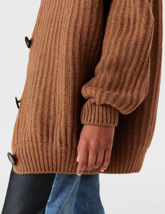 Women Oversized Ribbed VNeck Cardigan Tobacco Stella McCartney Knitwear Women Oversized Ribbed VNeck Cardigan Tobacco Stella McCartney Knitwear